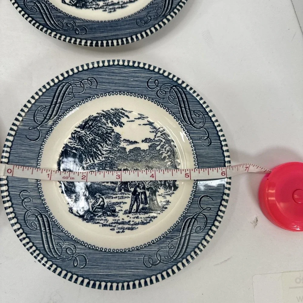 Currier Ives Blue White Bread Plates Set 6 Old Grist Mill Cottagecore Decor